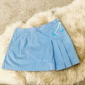 Blue and white pleated gingham mini skirt